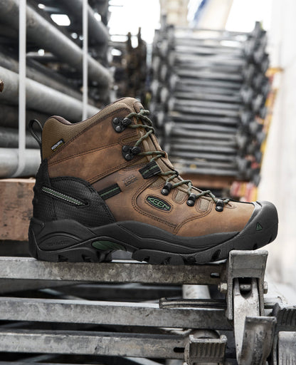 Men's Pittsburgh Energy 6" Waterproof Boot (Soft Toe) Cascade Brown/Greener Pastures | Keen