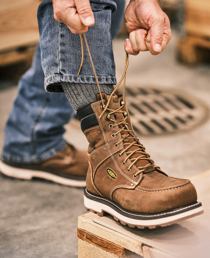 Men's Cincinnati 8" Waterproof 90° Heel Boot (Carbon Toe) Belgian/Sandshell | Keen