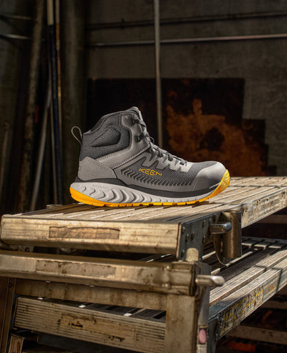 Men's Arvada Mid Work Sneaker (Carbon Toe) Black/Keen Yellow | Keen